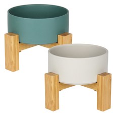 meongzi 寵物兩層陶瓷餐具L, 翠綠、灰色, 2個