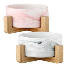 meongzi 狗狗貓咪陶瓷餐具 S 2件組, 大理石紋灰色, 大理石紋粉紅色, 1套