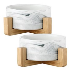 meongzi 狗狗貓咪陶瓷餐碗 S, 大理石紋灰色, 2個