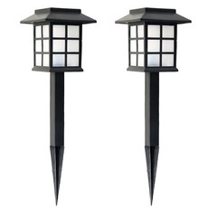 太陽能不透明格子庭園燈 2入, 單一顏色+白色