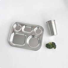 Kitchen U不鏽鋼方形餐盤+不鏽鋼杯 600ml, 單色