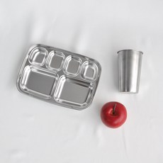 Kitchen U不鏽鋼餐盤 6格+不鏽鋼杯 600ml, 單色