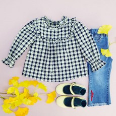 amareillael 女孩花卉格子襯衫