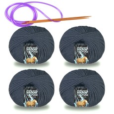 Miso毛線 New Annie 羊毛毛線 50g x 4入 + 環形針組, 1套, 6019戴維斯灰