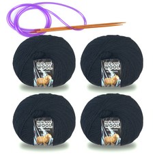 Miso毛線 New Annie 羊毛毛線 50g x 4入 + 環形針組, 1套, 6025黑色