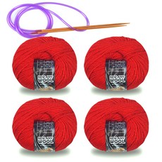 Miso毛線 New Annie 羊毛毛線 50g x 4入 + 環形針組, 1套, 6015磚紅色