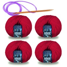 Miso毛線 New Annie 羊毛毛線 50g x 4入 + 環形針組, 1套, 6016暗紅色