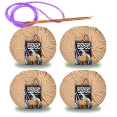 Miso毛線 New Annie 羊毛毛線 50g x 4入 + 環形針組, 1套, 6002米色