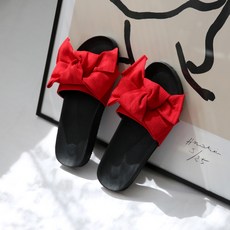 dangolunni 女性可愛大蝴蝶結Haribo氣墊拖鞋, 紅色, 240