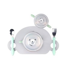 aguard 嬰兒防滑餐具 5件組, 薄荷綠, 餐具5種