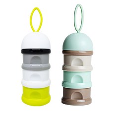 momhandson 3層便攜奶粉儲存罐2入組, 綠色 白色+薄荷色, 1組