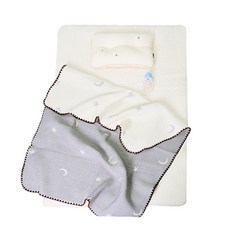 Benebric 可拆卸午睡被組+提花絨被, 炭灰色星星款(墊子+枕頭)+灰色(被子)