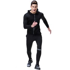 Naya Style男款健身服連帽拉鍊+緊身褲套裝 HL-112