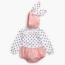 STARDOOR 圓點長袖包屁衣+兔耳帽子