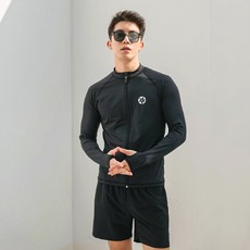 TUBE TREE 男款拉鍊防曬泳衣+短褲套組 AE6213CBP, Black(上衣)+Black(褲子)