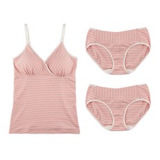 Iunique 莫代爾棉質條紋簡約哺乳內衣背心+內褲 2入