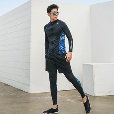 TUBE TREE 男款拉鍊防曬泳衣+緊身褲套組 AE6214L, 黑色（上），黑色（下）