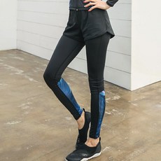 TUBE TREE 女款假兩件式樹葉印花游泳緊身褲 B6203, 黑色的