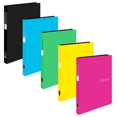 ECO Chungwoon 不透明多色迷你O型環活頁夾 3孔 A4, 黑色、黃色、粉色、天空、綠色, 5個