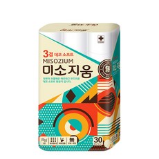 Misoium 3 層裝飾柔軟衛生紙 18m, 30捲, 1袋