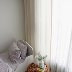 BYAMI 柔軟天然棉布素色窗簾 + 窗簾綁帶, 奶油色