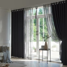 miroom 蜜桃絨純黑遮光窗簾 2p + 網紗窗簾 2p, 炭灰色