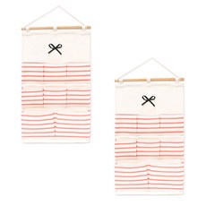 THE ZAKKA 8格條紋布製壁掛式收納袋 2入, 粉色的