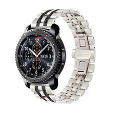 IAMPANDA Galaxy Frontier/Gear S3/Watch 3 22mm 高級金屬錶帶 (可相容45/46mm), 黑銀色, 1個