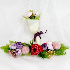 一字型納骨塔花圈 + 迷你花束, 混合色, 1個