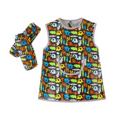 Coney Island 孩童圖案印花防水圍裙+袖套+收納袋, Zoozoopang Brown