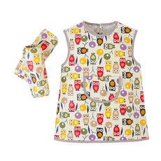 Coney Island 孩童圖案印花防水圍裙+袖套+收納袋, Vintage Owl