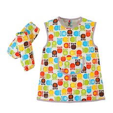 Coney Island 孩童圖案印花防水圍裙+袖套+收納袋, New Owl Nautral