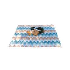 波紋飾邊北歐野餐墊, 藍棕波紋