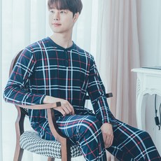 DOSSY 男款蜜桃絨線條設計長袖睡衣+長褲套裝