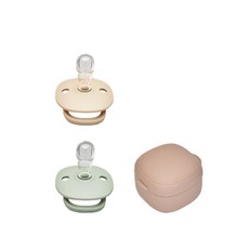 모윰 실리콘 쪽쪽이 공갈젖꼭지 2종 세트 + 케이스, 1단계, 베이지 + 세이지(젖꼭지), 베이지(케이스), 1세트