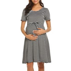 올나인 베이직 스트라이프 산후 원피스