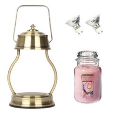 YANKEE CANDLE 造型融燭燈+香氛蠟燭 L號+燈泡 2入, 溫暖（復古），蠟燭（鮮切玫瑰）