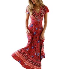 All Nine 女神風印花長款孕婦連身裙