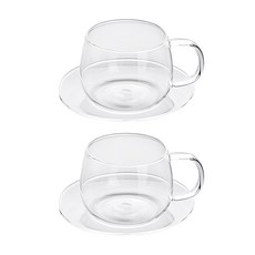 유리 찻잔 350ml + 잔받침, one color, 2세트