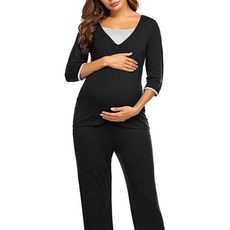 ALL NINE 孕婦V領7分袖上衣+長褲