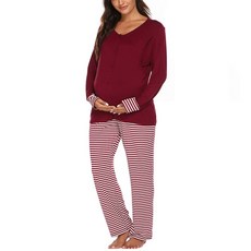 ALL NINE 孕婦條紋長袖上衣+長褲