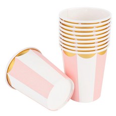 粉色條紋派對紙杯 10入, 3組