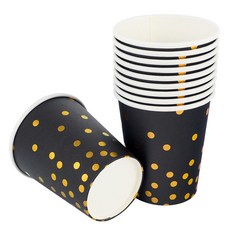 派對用黃圓點黑底紙杯 10入, 3組