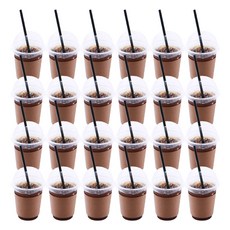 PET 透明冰杯 14oz+圓頂蓋+杯套+PLA 吸管, 25套