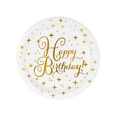 字母派對盤 Happy Birthday 白色 18cm, 30個, 1個