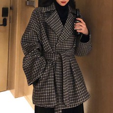 포플러앤씨 트랩 모직 벨트 하프 코트