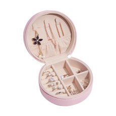 ARYKO 便攜式圓形飾品盒, 粉紅色, 1個