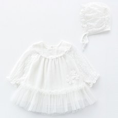 JOY MULTI 蕾絲女童連身裙+帽子套裝