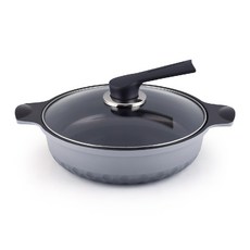 IH感應爐適用陶瓷不沾雙耳燜燒鍋, 灰色, 24cm