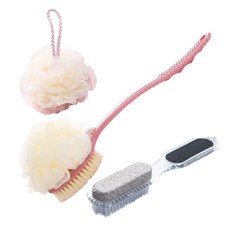 Lovesomeyou 沐浴刷+沐浴球+去角質刷, 粉色（刷子），粉色（沐浴球），混色（去角質）, 1套